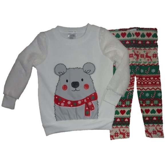 Toddler Girls Plush Koala Bear Sweatshirt & Christmas Leggings Size 2T 3T 4T NWT - Picture 1 of 2
